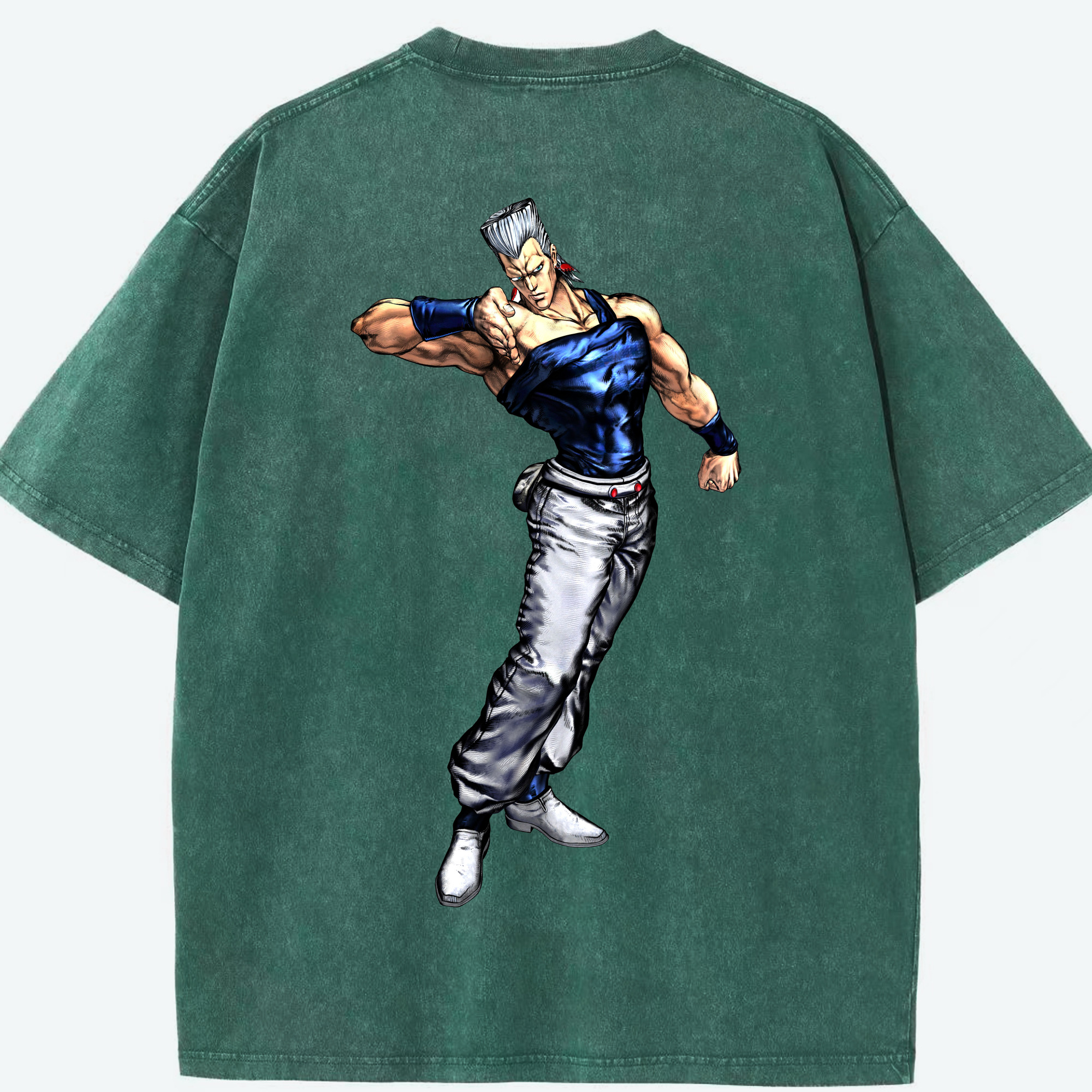 （画像用） ジョジョの奇妙な冒険 ジャン＝ピエール?ポルナレフ JoJo's Bizarre Adventure Jan Pierre Polnareff 綿100% ヴィンテージ風 半袖Tシャツ（背面プリント）